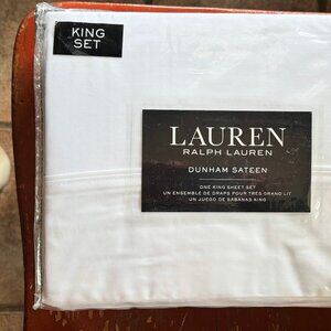 NEW Ralph Lauren KING Size Cotton Dunham Sateen White Cotton Sheet Set